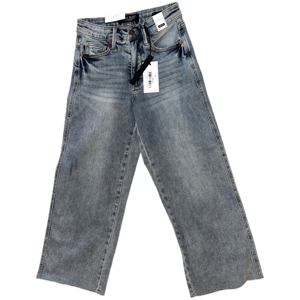 Judy Blue Wide Leg Cropped Raw Hem Jeans